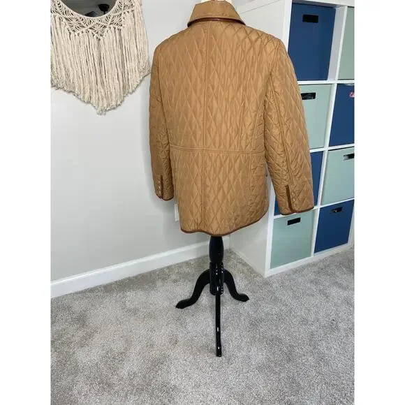 Chico's Quilted Midlength Jacket Neutral Tan Faux Leather Trim Size 3/US 16/18 - Picture 3 of 7